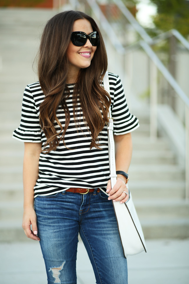 striped ruffle sleeves jcrew top