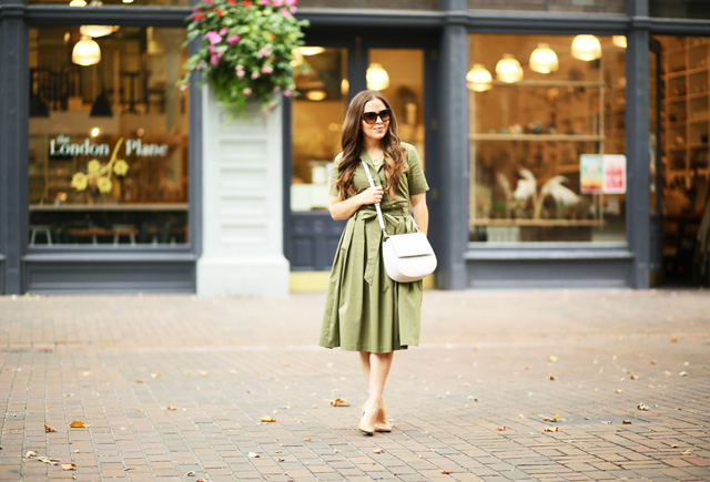 olive green shirt dress cross body bag