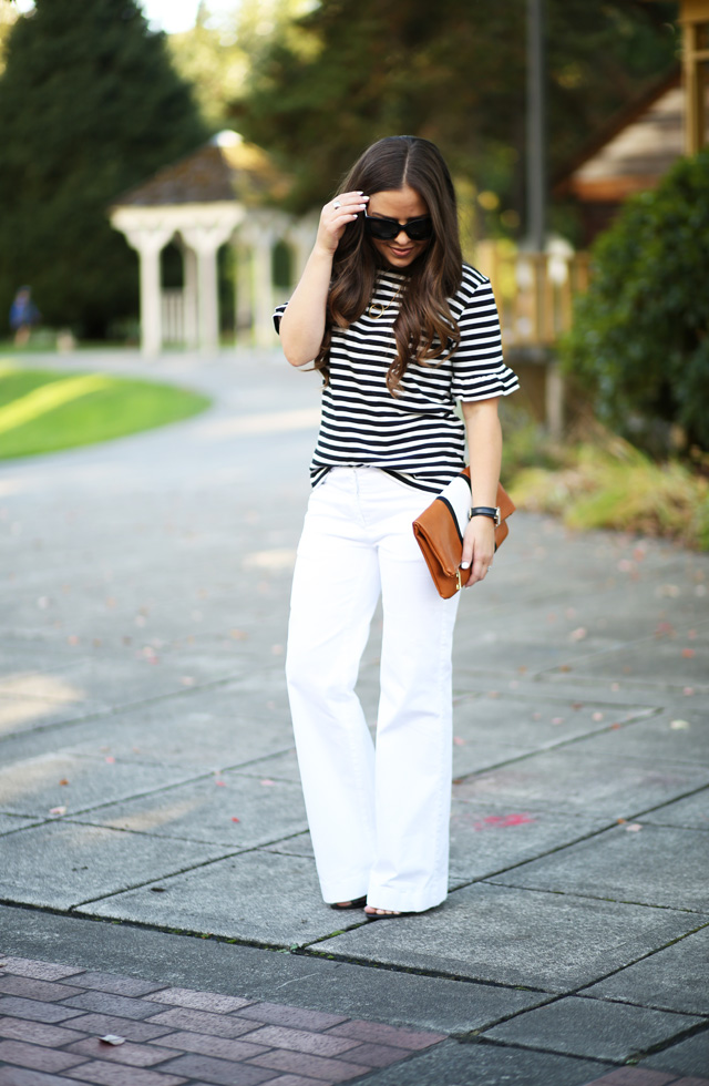 white wide leg pants striped top