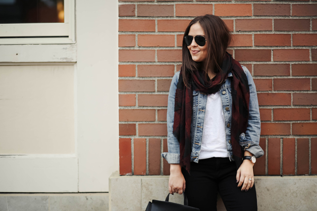 black-and-red-scarf-denim-jacket