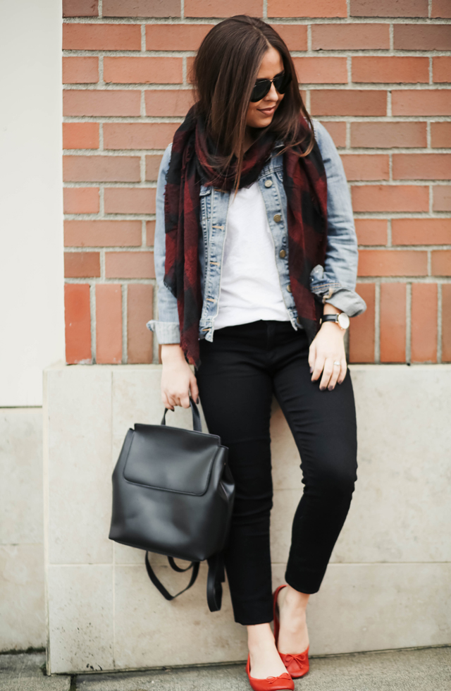 black-pants-white-tee-denim-jacket-scarf