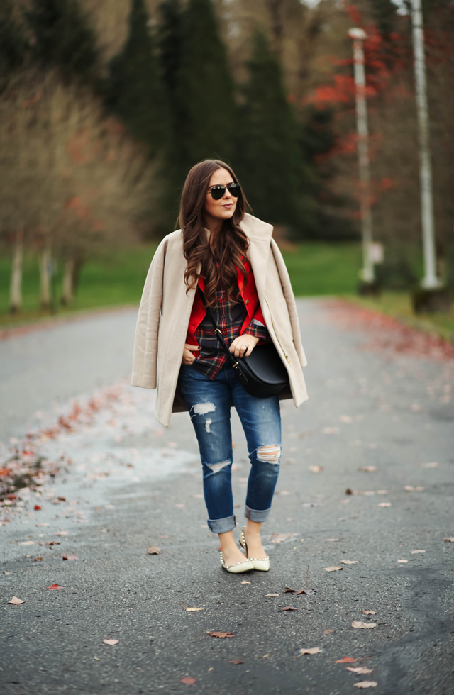 layered-red-blazer-with-plaid