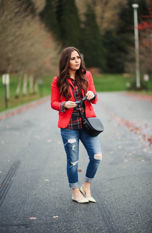 red-blazer-with-plaid-shirt