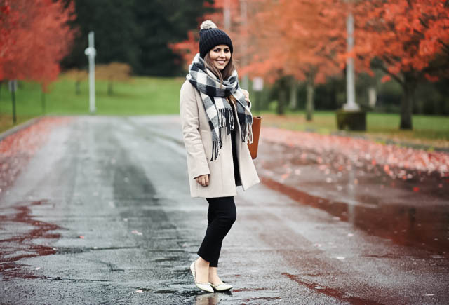 tan-coat-black-check-scarf-pom-beanie-8