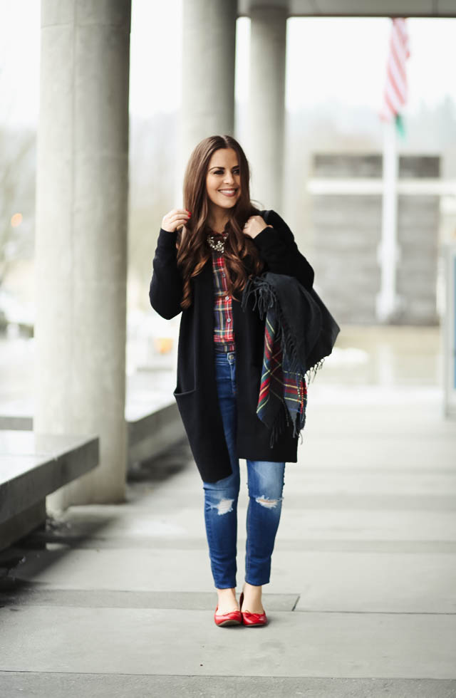 jeans-flats-plaid-shirt-long-cardigan-4