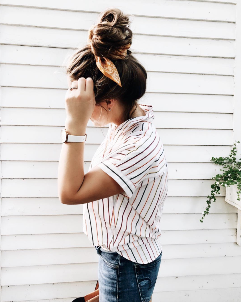 bandana around bun hairstyle